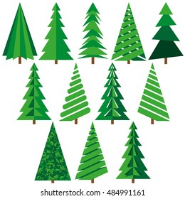 A set of vector Christmas trees. Figures paper trees. vector illustration.