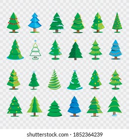 Set of vector Christmas trees on an isolated background. Christmas tree for decoration design. Merry christmas.