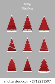 Un conjunto de árboles de Navidad de Vector en rojo que se asemejan a los sombreros de Santa Claus