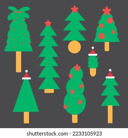 set of vector christmas trees from simple shapes