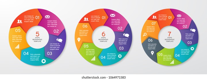 Set of vector circle arrows for infographics. Template for cycle diagram, options, graph, web design, presentation and round chart. Business concept with 7 steps. Abstract background. Vector design.