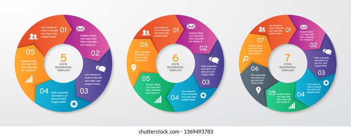 Set of vector circle arrows for infographics. Template for cycle diagram, options, graph, web design, presentation and round chart. Business concept with 7 steps. Abstract background. Vector design.