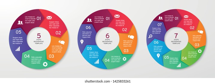 Set of vector circle arrows for infographics. Template for cycle diagram, options, graph, web design, presentation and round chart. Business concept with 7 steps. Abstract background. Vector design.