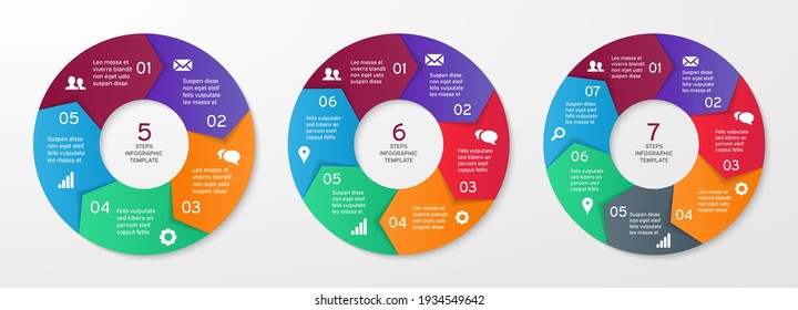 Set of vector circle arrows for infographics. Template for cycle diagram, options, graph, web design, presentation and round chart. Business concept with 7 steps. Abstract background. Vector design.