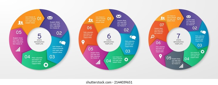 Set of vector circle arrows for infographics. Template for cycle diagram, options, graph, web design, presentation and round chart. Business concept with 7 steps. Abstract background. Vector design.