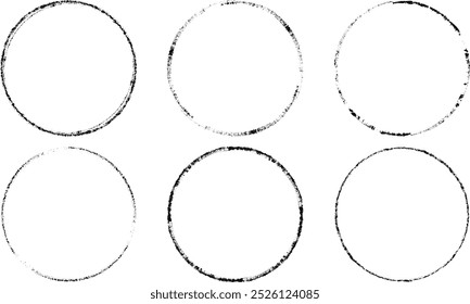 Satz von Vektorkreis-Rahmenrahmen mit rauen Kanten . Kollektion von Kreissegmentvorlagen . Distress Texture . Grunge winzige Rahmenränder einzeln auf dem Hintergrund . Effekt "Raue Kanten". 