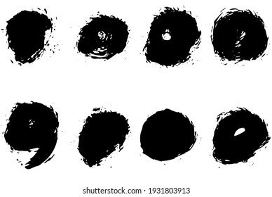 set of vector circle brush strokes texture filled black ink on a white background	
