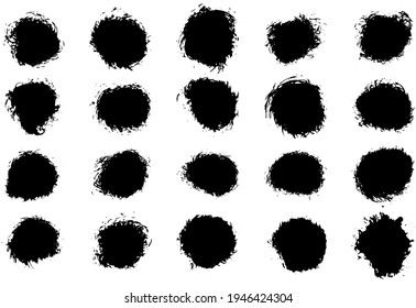 set of vector circle brush strokes texture filled black ink on a white background	
