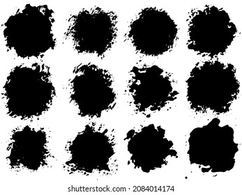 Set of vector circle brush strokes texture filled black ink on a white background

