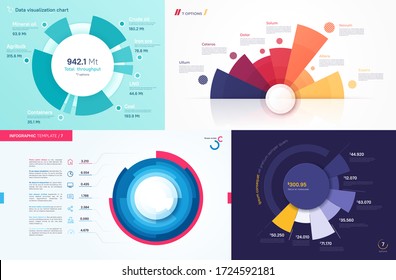 Set of vector circle chart designs, modern templates for creating infographics, presentations, reports, visualizations.