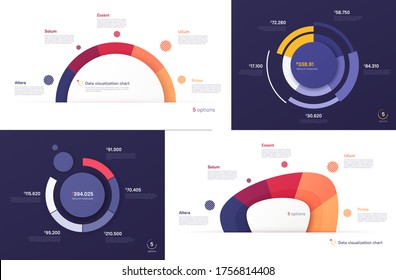 Set of vector circle chart designs, modern templates for creating infographics, presentations, reports, visualizations.