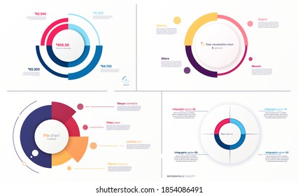 Set of vector circle chart designs, modern templates for creating infographics, presentations, reports, visualizations.