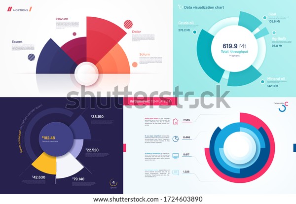 Set\
of vector circle chart designs, modern templates for creating\
infographics, presentations, reports,\
visualizations.