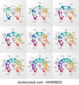 Set Of Vector Circle Infographic Templates With 4-12 Options, Parts, Steps, Processes. Business Concept 