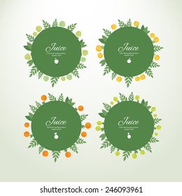 Set of vector circle labels with fresh fruits. Concept organic product
