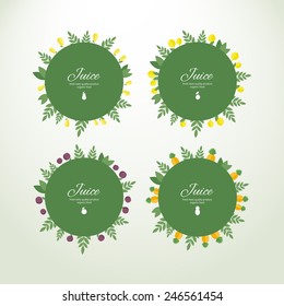 Set of vector circle labels with fresh fruits. Concept organic product