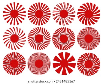 set vector circle Rising Sun Flag icon symbol. ancient Japanese flag design vector illustration