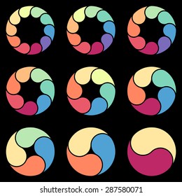 Set of vector circles for infographic. Colored cycling diagram, graph, presentation and round chart. Black background.