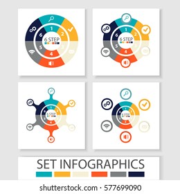 Set of vector circles and other elements for infographic. Template for cycle diagram, graph, presentation. Business concept with 6 options, parts, steps or processes.