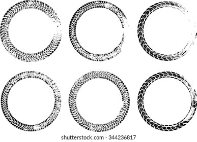 Set of Vector Circles . Tire Track Vector Round Border Frame . Distressed Overlay Grunge Design elements . 