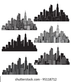 Set of vector cities silhouette