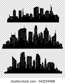 Set Of Vector Cities Silhouette. Vector City Icon Collection