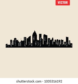 Set of vector cities silhouette. Night town on transparent background