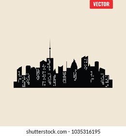 Set of vector cities silhouette. Night town on transparent background