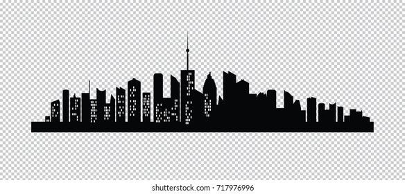 Set of vector cities silhouette. Night town on transparent background 
