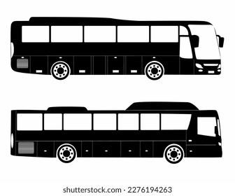 Conjunto de siluetas vectoriales de autobuses urbanos, logos, iconos