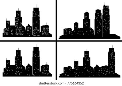Set of vector city silhouette with on white background. Vector Illustration
