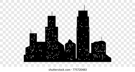 Set of vector city silhouette with on transparent background. Vector Illustration