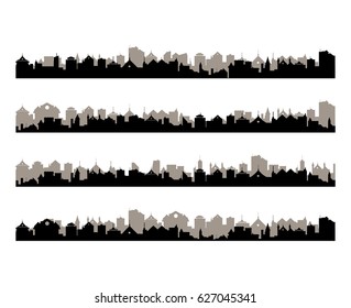 Set of vector city silhouettes
flat cityscape illustration, grey and black