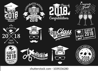 Set of Vector Class of 2018 badges. Concept for shirt, print, seal, overlay or stamp, greeting, invitation card. Typography design- stock vector.