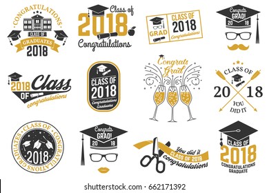 Set of Vector Class of 2018 badges. Concept for shirt, print, seal, overlay or stamp, greeting, invitation card. Typography design- stock vector.