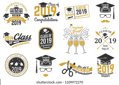 Set Of Vector Class Of 2019 Badges. Concept For Shirt, Print, Seal, Overlay Or Stamp, Greeting, Invitation Card. Typography Design- Stock Vector.