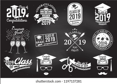 Set Of Vector Class Of 2019 Badges. Concept For Shirt, Print, Seal, Overlay Or Stamp, Greeting, Invitation Card. Typography Design- Stock Vector.