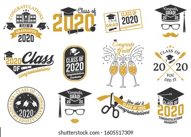 Set of Vector Class of 2020 badges. Concept for shirt, print, seal, overlay or stamp, greeting, invitation card. Typography design- stock vector.