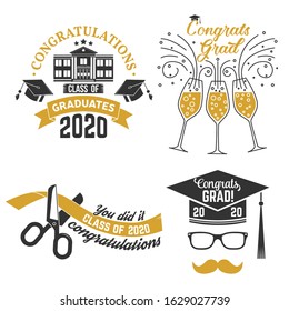 Set of Vector Class of 2020 badges. Concept for shirt, print, seal, overlay or stamp, greeting, invitation card. Typography design- stock vector.