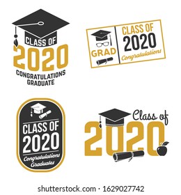 Set of Vector Class of 2020 badges. Concept for shirt, print, seal, overlay or stamp, greeting, invitation card. Typography design- stock vector.