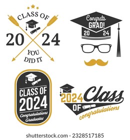 Set of Vector Class of 2024 badges Concept for shirt, print, seal, overlay or stamp, greeting, invitation card. Typography design- stock vector.