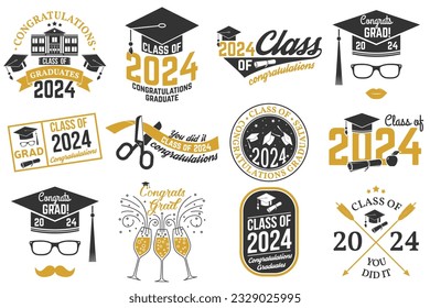 Set of Vector Class of 2024 badges Concept for shirt, print, seal, overlay or stamp, greeting, invitation card. Typography design- stock vector.