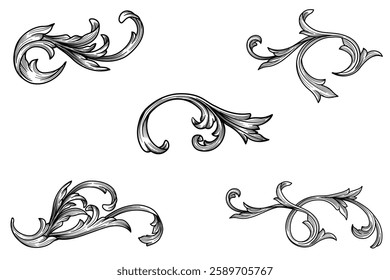 Set vector Classic decorative element. Baroque Filigree engraving vintage ornaments