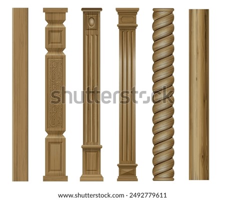 Set of vector classic wood columns and pillars