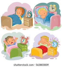 Set of vector clip art illustration babies sleep, morning awakening, isolated on white