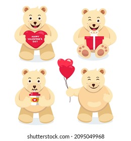 Set vector clip art illustrations of teddy bears, happy valentine, cartoon character illustration