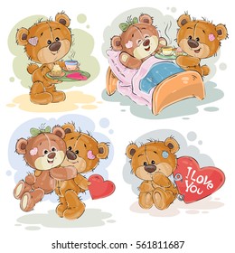 Set vector clip art illustrations of enamored teddy bears