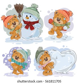 Set vector clip art illustrations of funny teddy bears