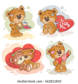 Set vector clip art illustrations of enamored teddy bears