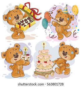 Set Of Vector Clip Art Illustrations Of Teddy Bear Wishes You A Happy Birthday